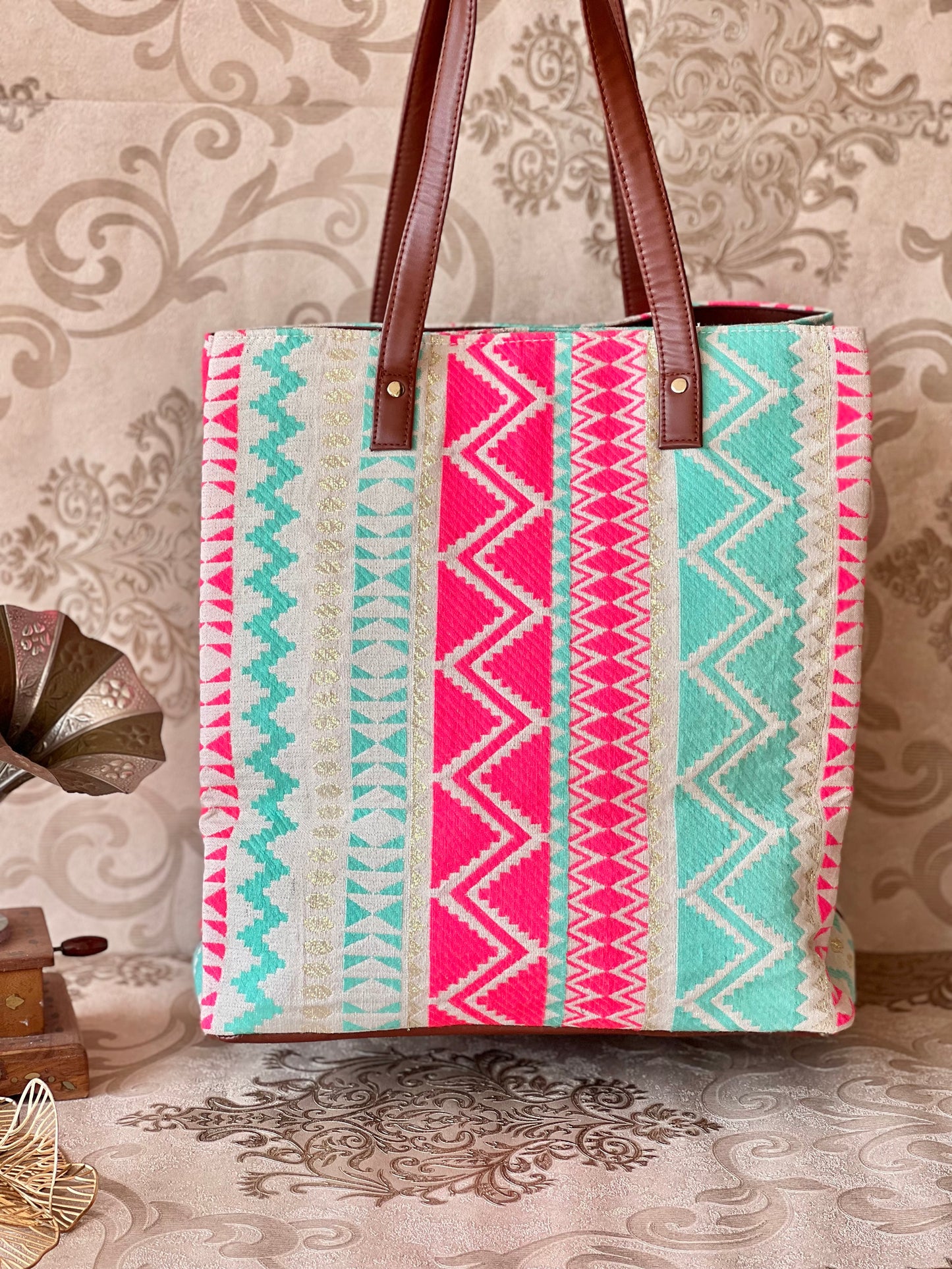 Three Compartment Shoulder Pink Bag