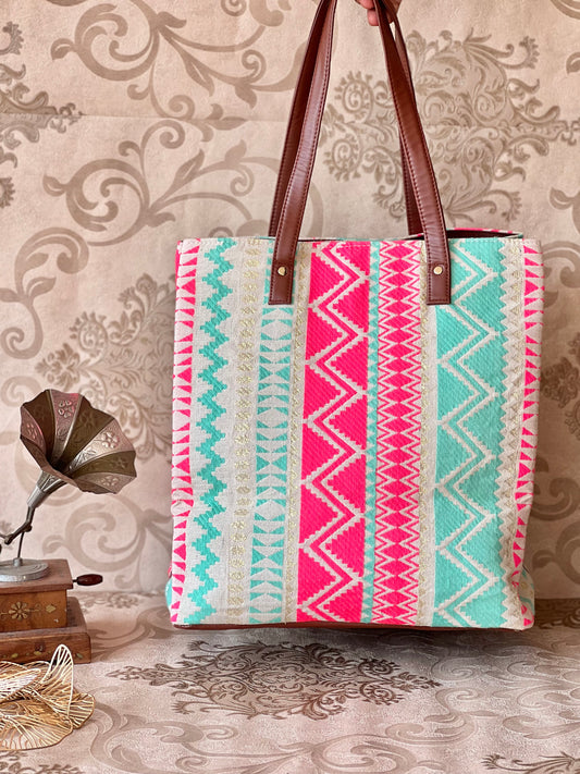 Three Compartment Shoulder Pink Bag