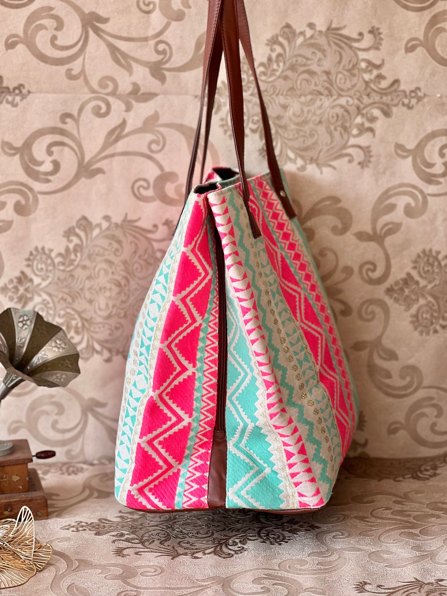 Three Compartment Shoulder Pink Bag