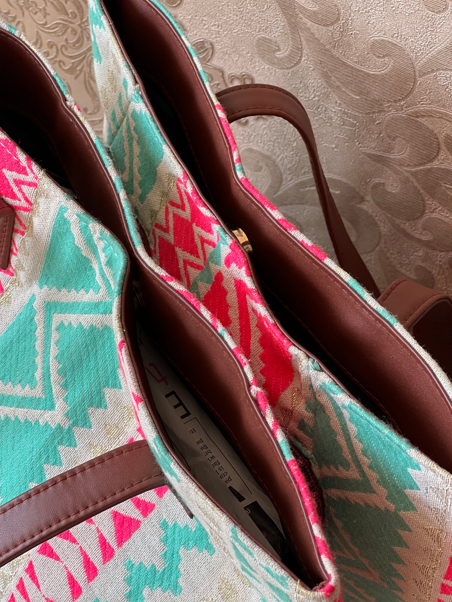 Three Compartment Shoulder Pink Bag