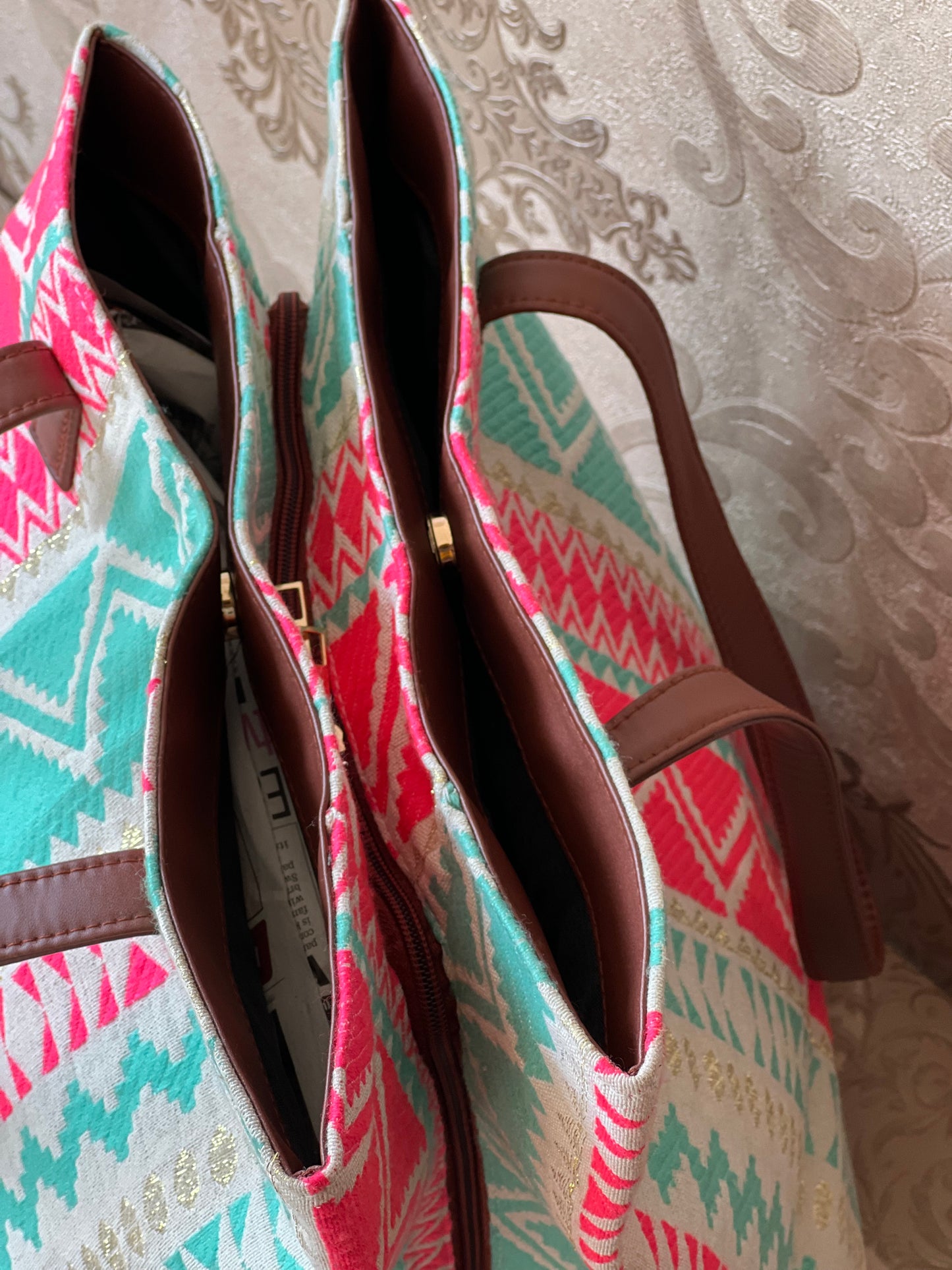 Three Compartment Shoulder Pink Bag