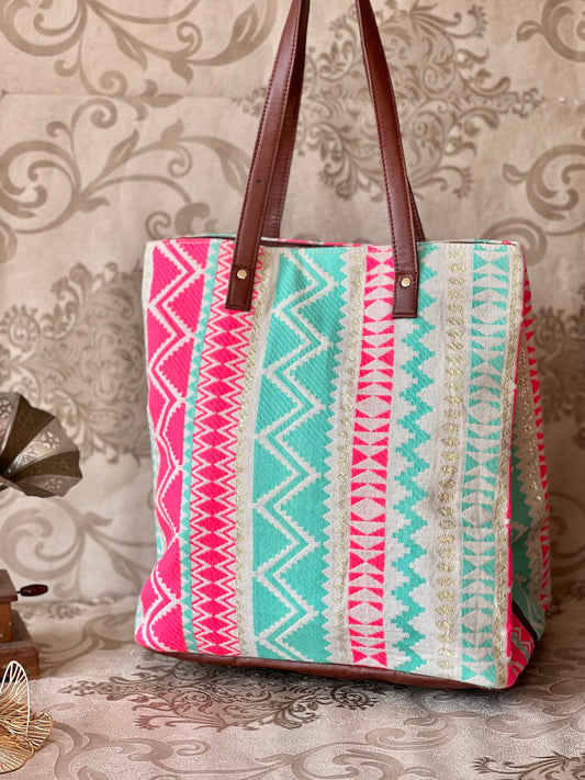 Three Compartment Shoulder Pink Bag