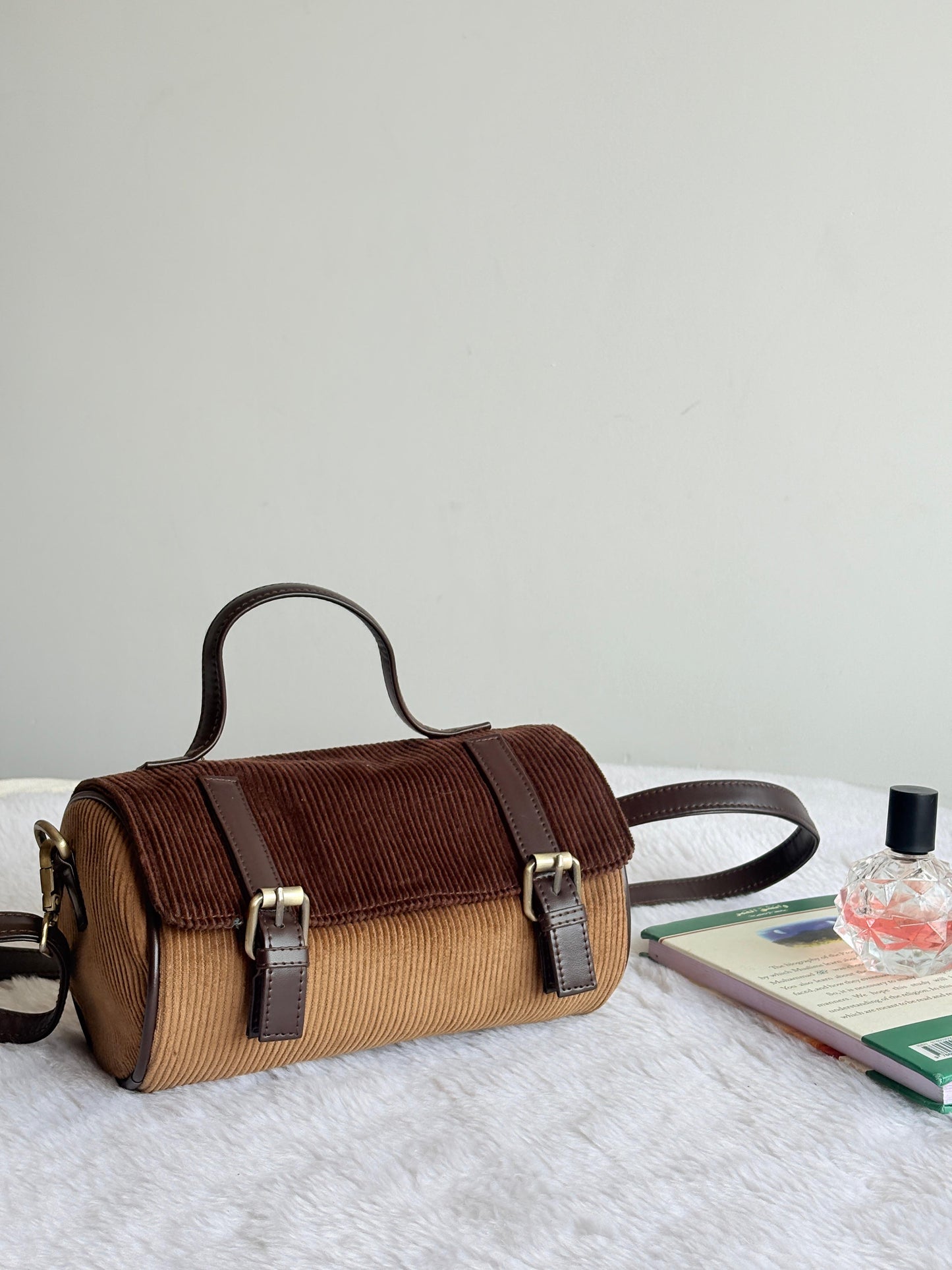 Brown  Corduroy Drum Bag