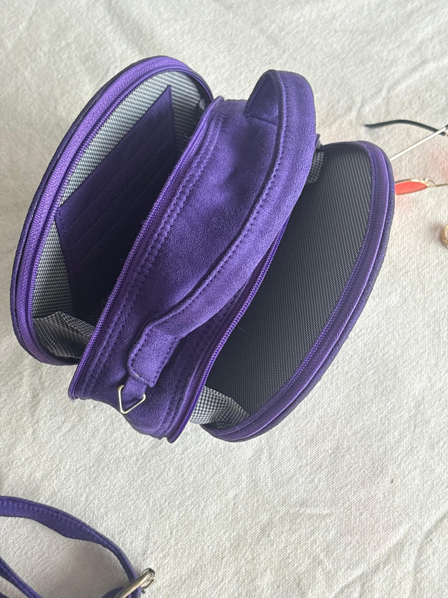 Purple studded round drum bag - additional angle