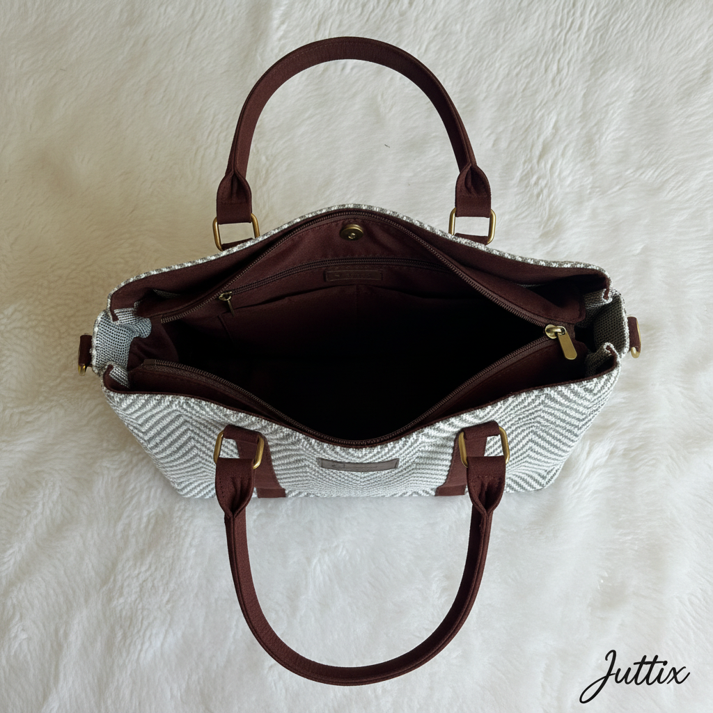 Interior view showing multiple compartments and pockets