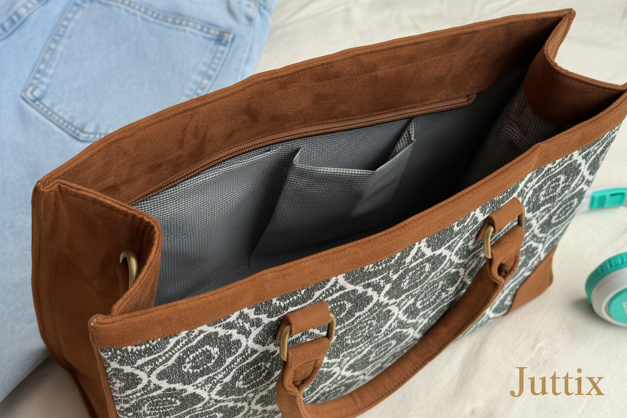 Juttix branded handbag compartment view