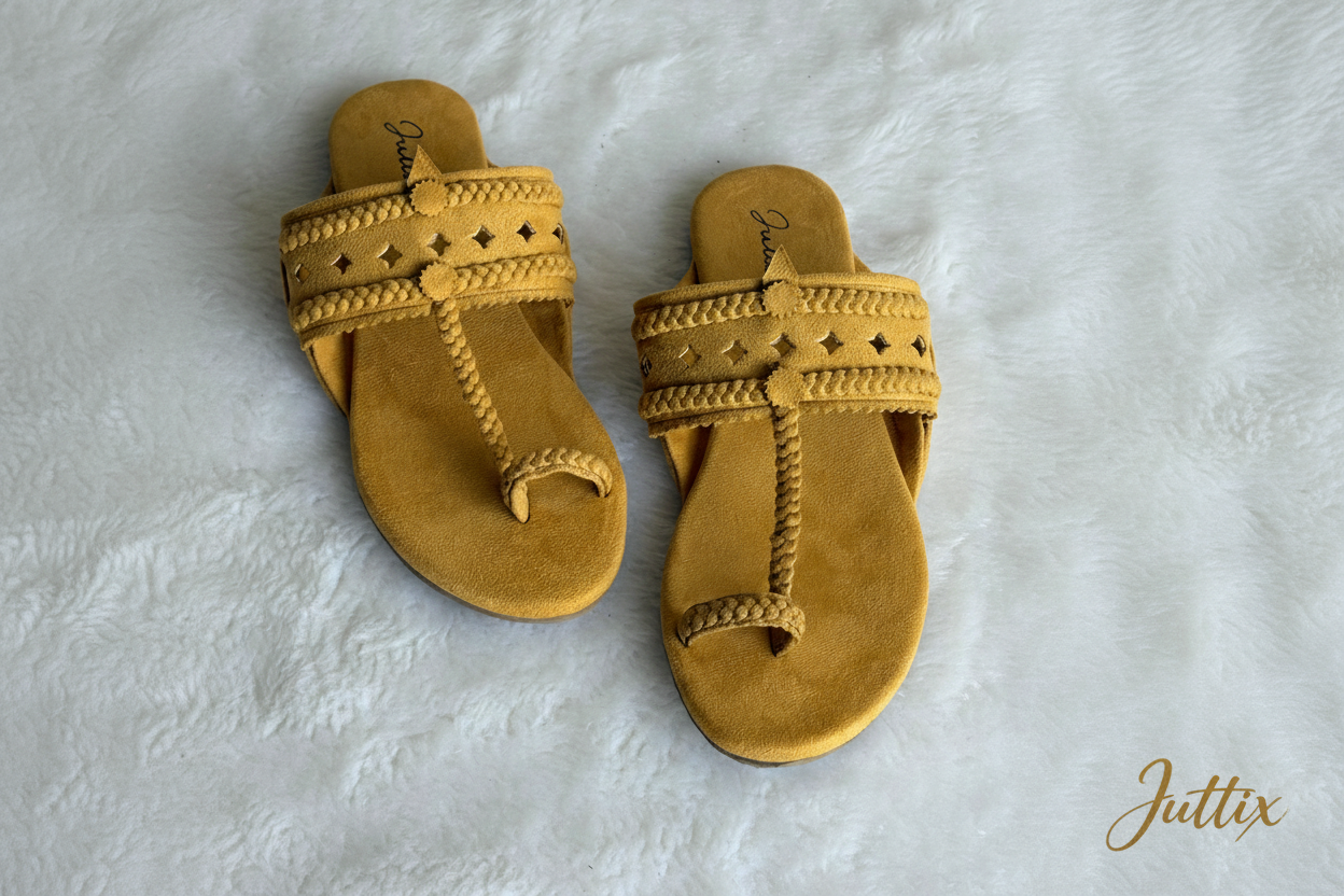Kolhapuri sandals with Juttix branding